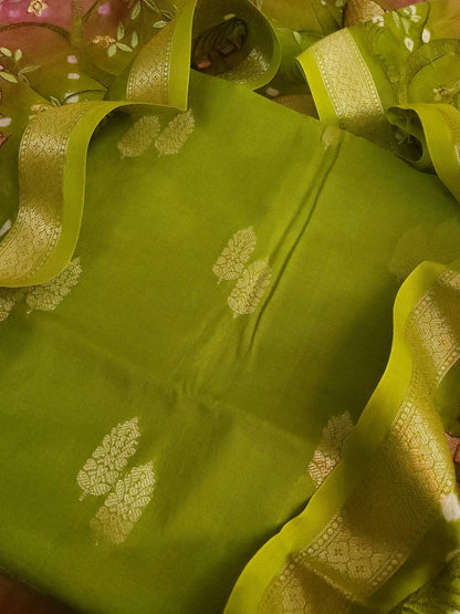 Banarasi chanderi embroidery green suits